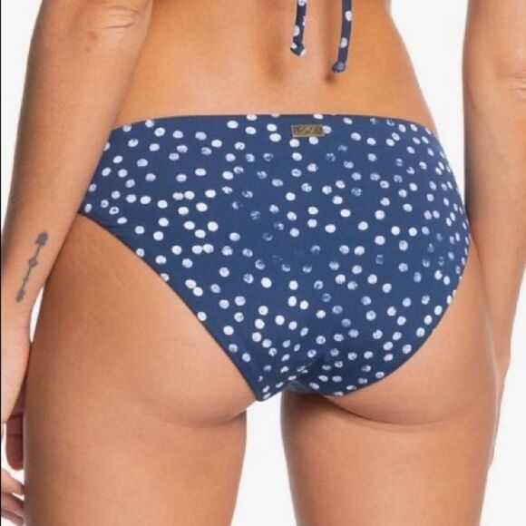 Roxy Printed Beach Classics Blue Indigo Polka Dot Side Strap Bikini Bottoms Size - Picture 3 of 7